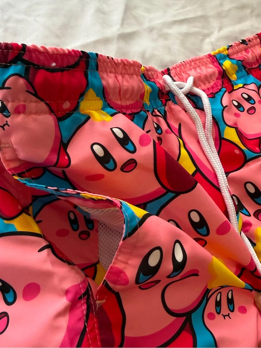 NWT Men’s Nintendo Kirby Swim Shorts Drawstring Waist Rash Guard Pockets Pink
